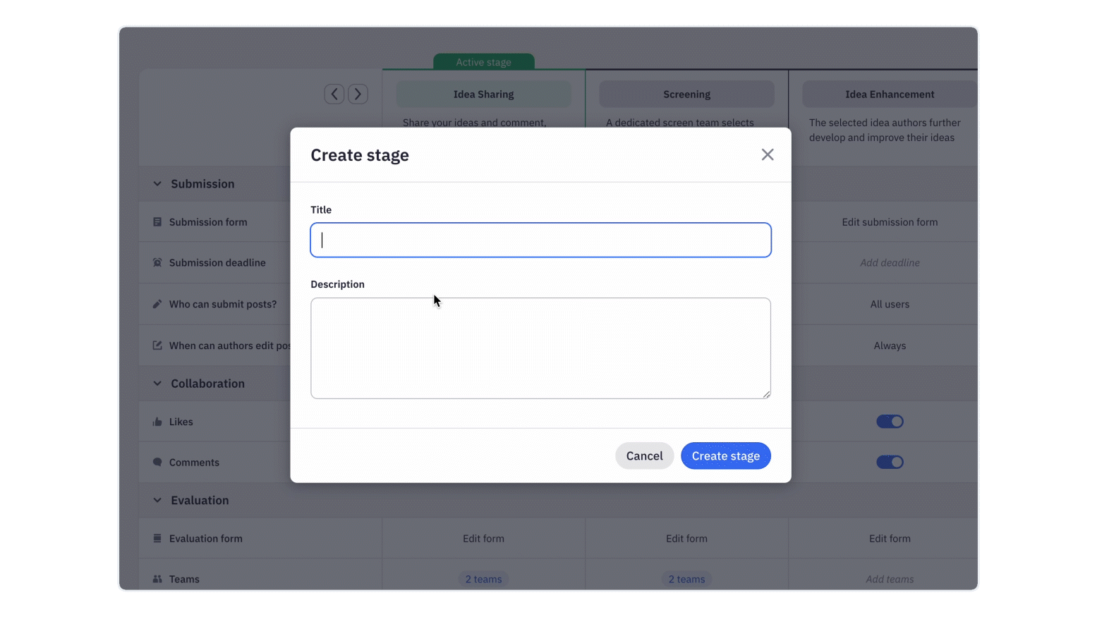 Channel page - Create a process - Add stage - Title & description.gif