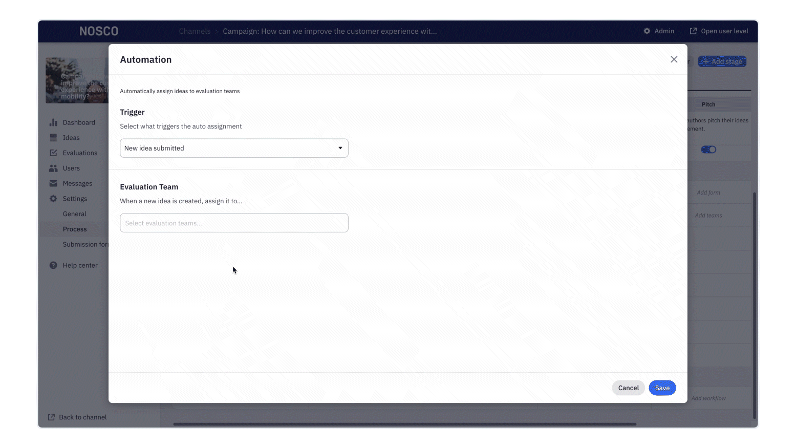 Channel page - Auto Assign Ideas - Select evaluation team.gif